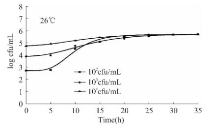 不同温度、浓度LM在营养肉汤中的生长曲线