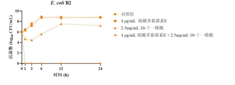 10-十一烯酸联合硫酸多黏菌素E的协同杀菌效果【试验】